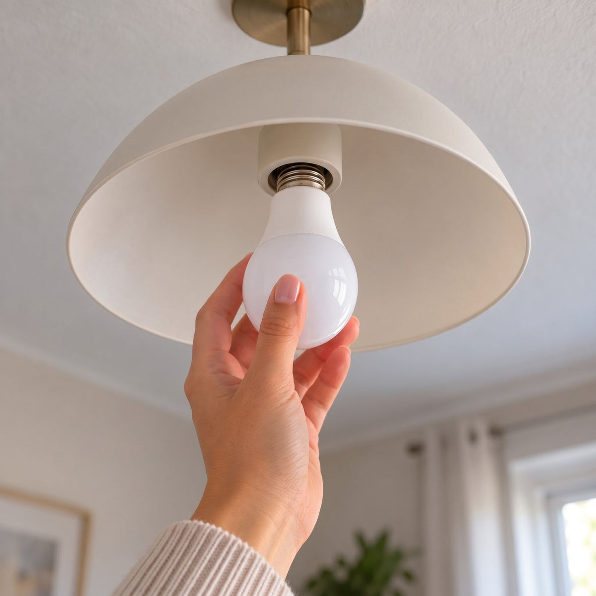 A Tint bulb being screwed into an ordinary fixture